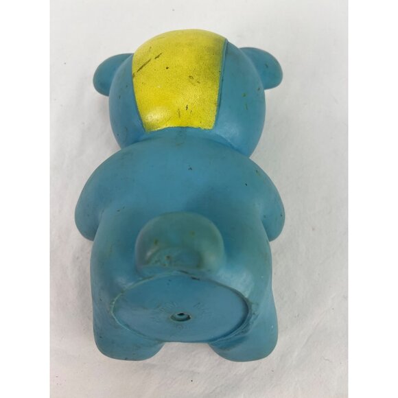 VTG Rubber Bear Squeak Toy Blue Yellow Fish Bib Taiwan Made Collectible Retro De - Picture 3 of 6